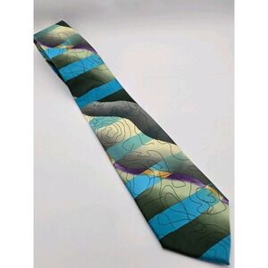 J Garcia Tie Mens Abstract Art Blue Green Map Print Neckwear 58x3.75